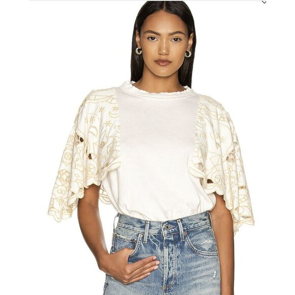 Free People Tops - Free People Angel Tee Embroidered T Shirt Size XS